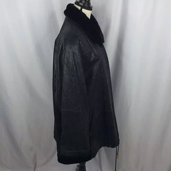 Vintage G-III Leather Bomber Jacket Trench Coat Womens Size 2X Faux Fur Collar - Picture 3 of 12